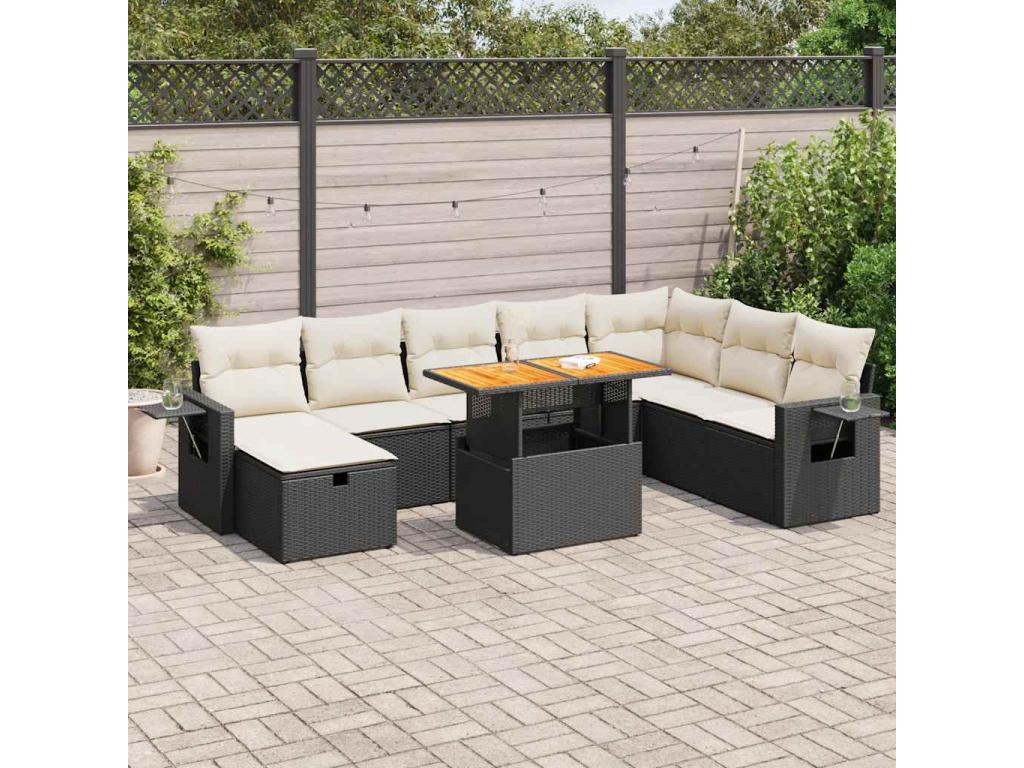 Set di mobili da esterno in vimini intrecciato in resina nera - dlz1766570292314