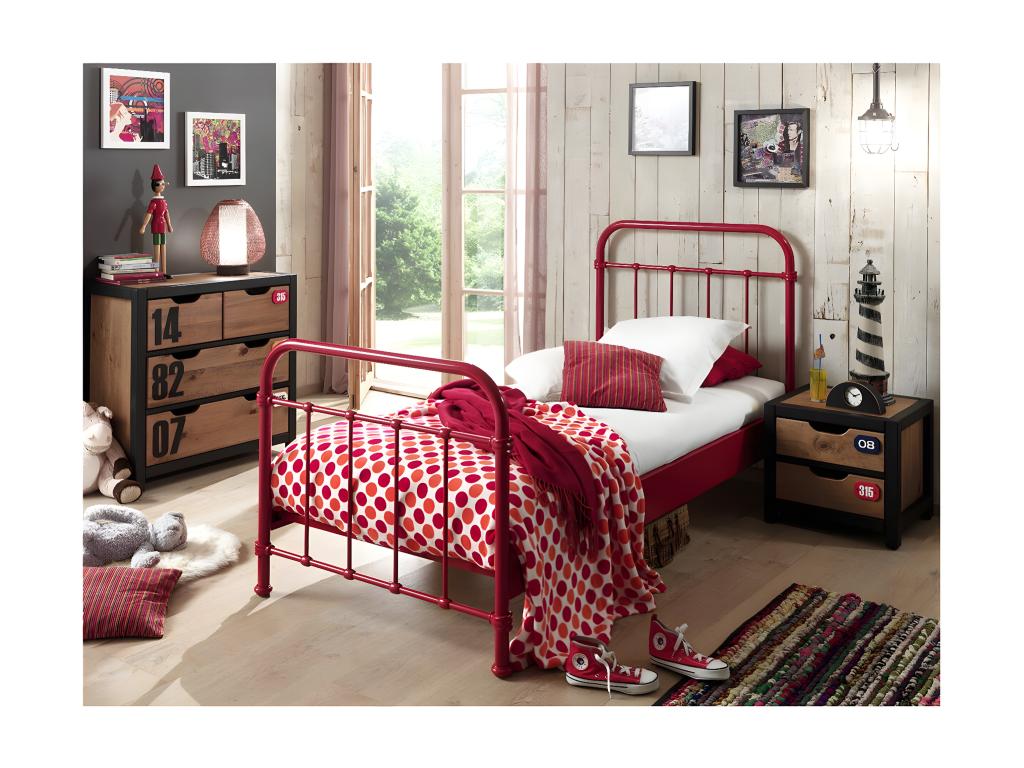 Letto in metallo rosso, 90 x 200 cm