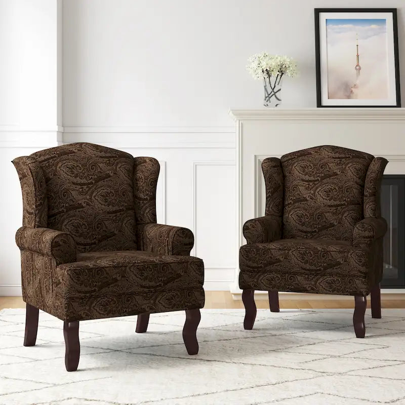 Set di 2 poltrone tradizionali con schienale alto e poltrona imbottita