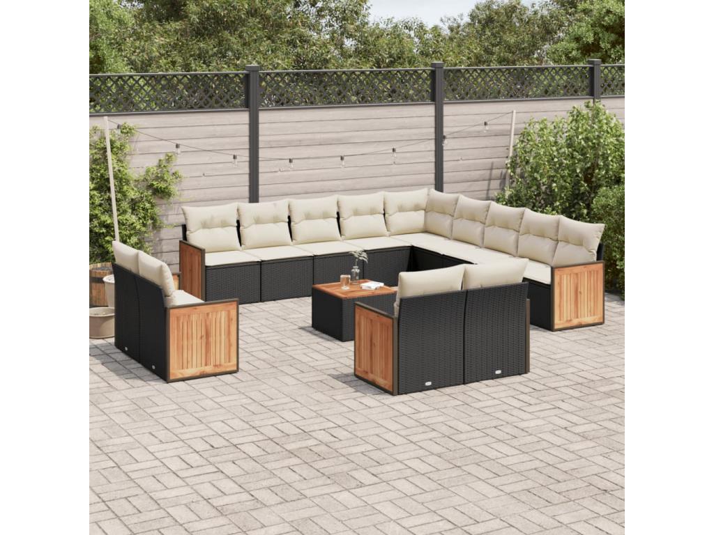 Set di mobili da esterno in vimini intrecciato in resina nera - dlz1766570624756