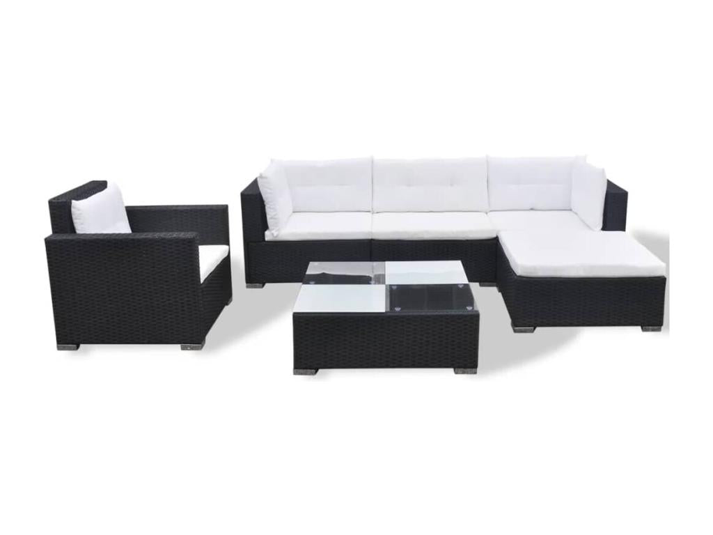 Set di mobili da esterno in vimini intrecciato in resina nera - dlz1766570295011