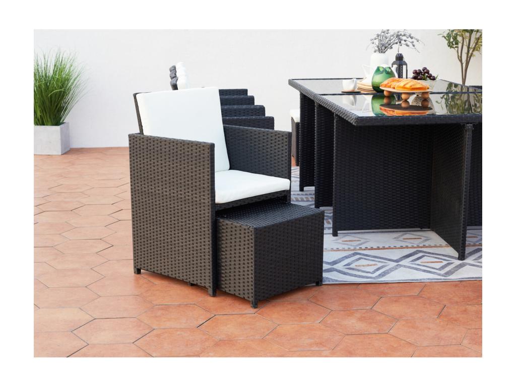 Set di mobili da esterno in vimini intrecciato in resina nera - dlz1766570712852