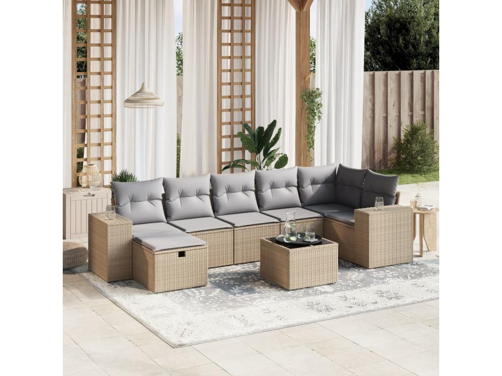 Set di mobili da esterno in vimini intrecciato in resina beige - dlz1766570549438