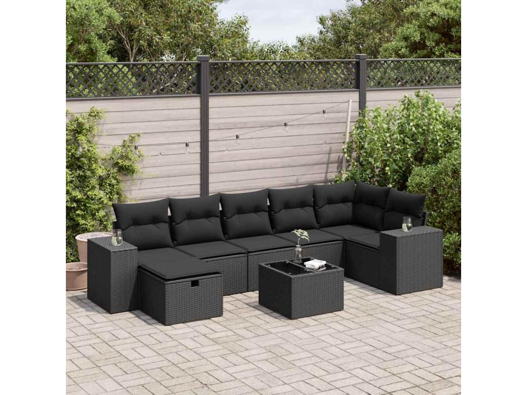 Set di mobili da esterno in vimini intrecciato in resina nera - dlz1766570667715