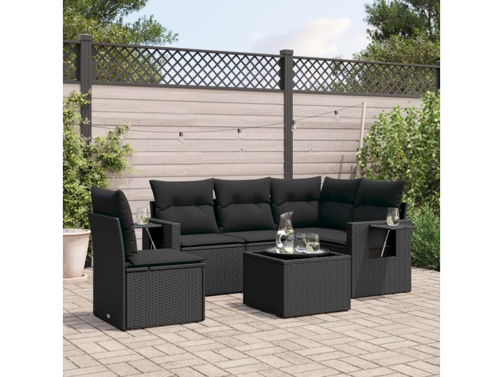 Set di mobili da esterno in vimini intrecciato in resina nera - dlz1766570216307