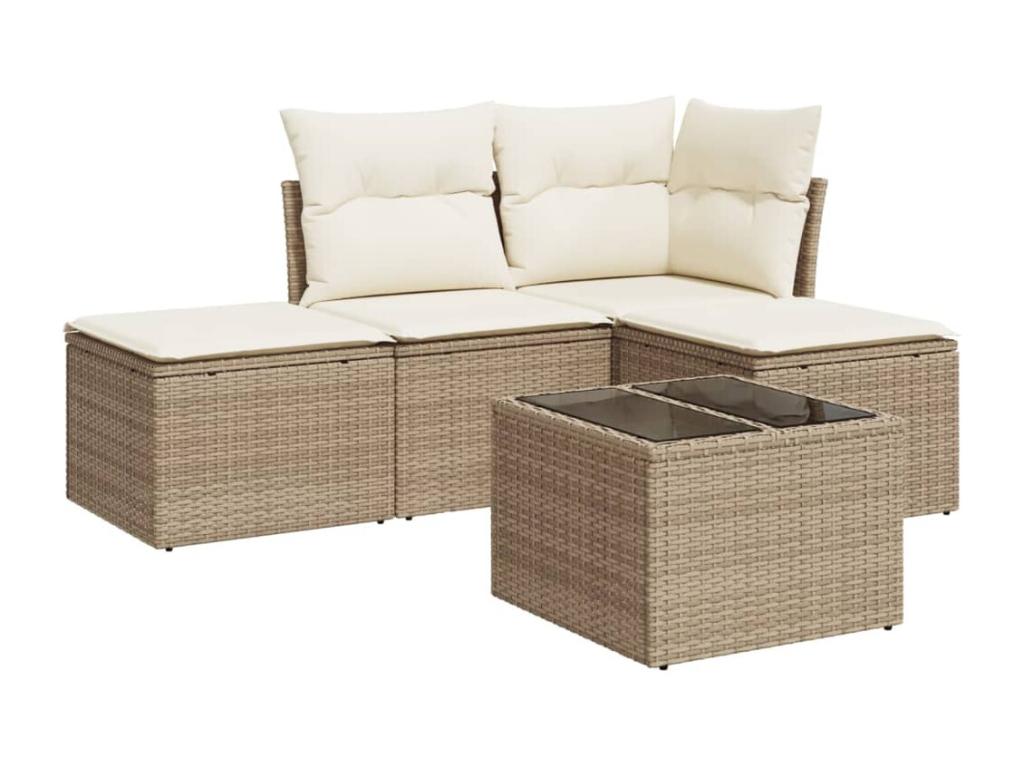 Set di mobili da esterno in vimini intrecciato in resina beige - dlz1766570731070