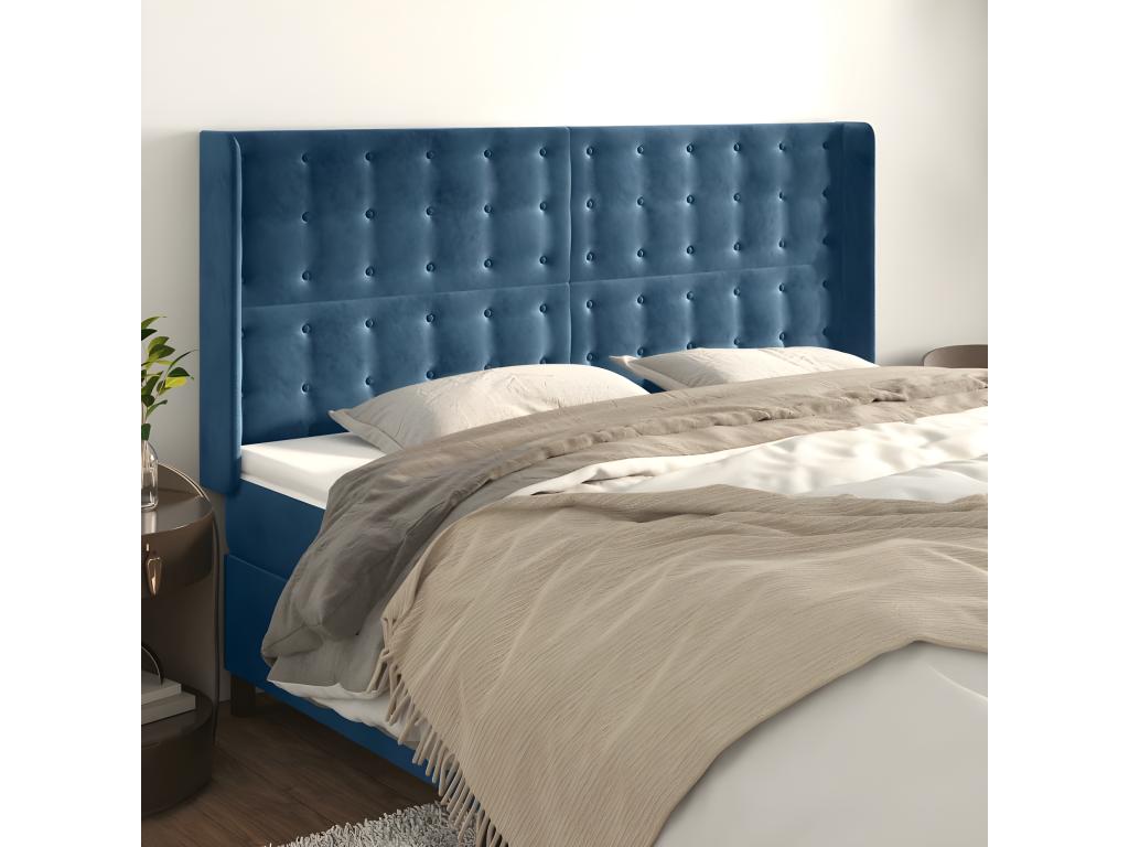 Letto in velluto blu, 163 x 16 x 118 cm
