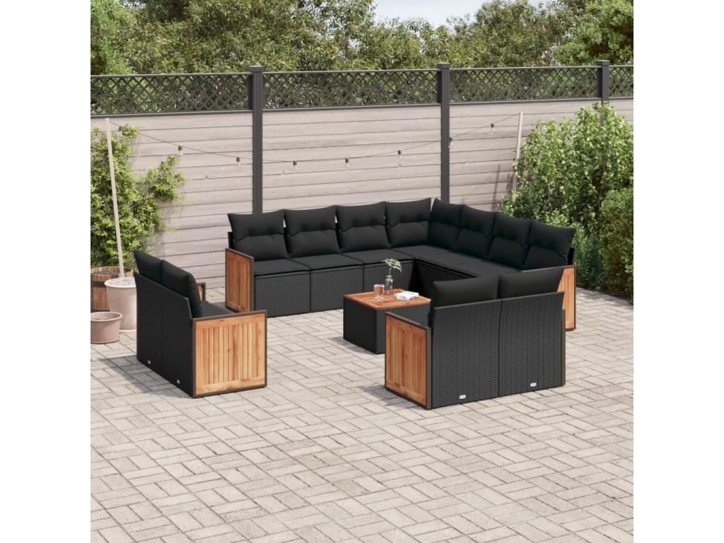 Set di mobili da esterno in vimini intrecciato in resina nera - dlz1766570912422