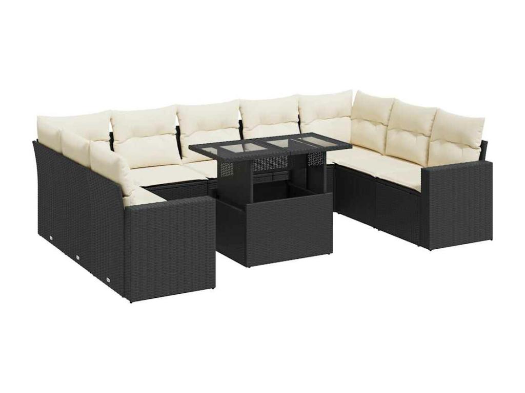 Set di mobili da esterno in vimini intrecciato in resina nera - dlz1766570232053