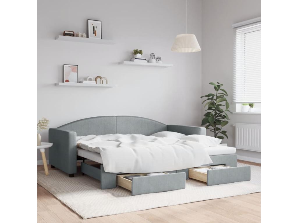Letto in tessuto grigio, 90 x 190 cm