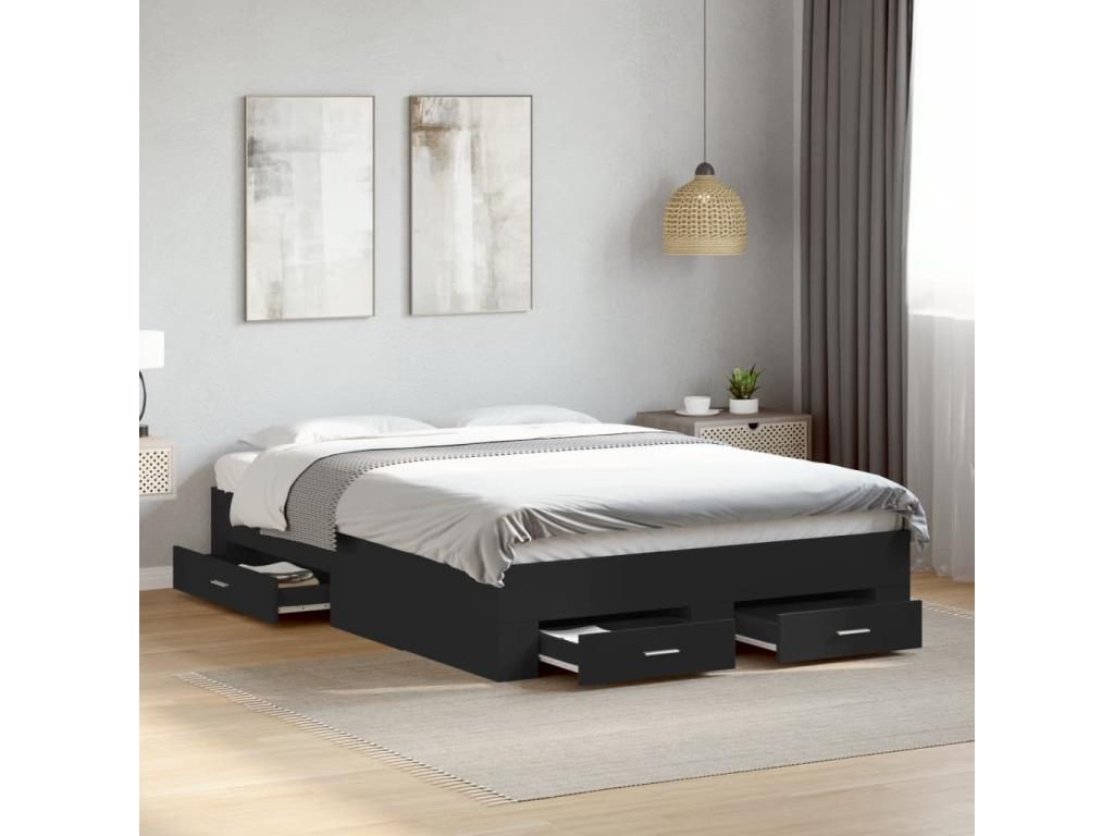 Struttura letto in legno ingegnerizzato nero, 140 x 190 cm