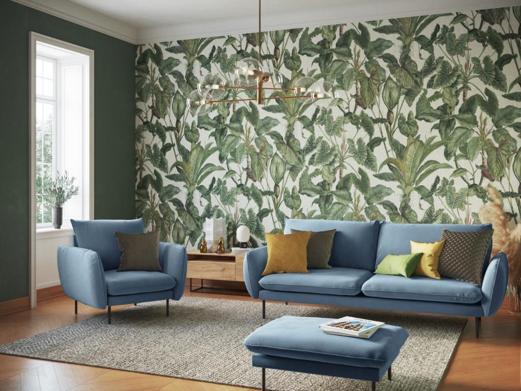 Poltrona in velluto blu, 97 x 94 x 95 cm