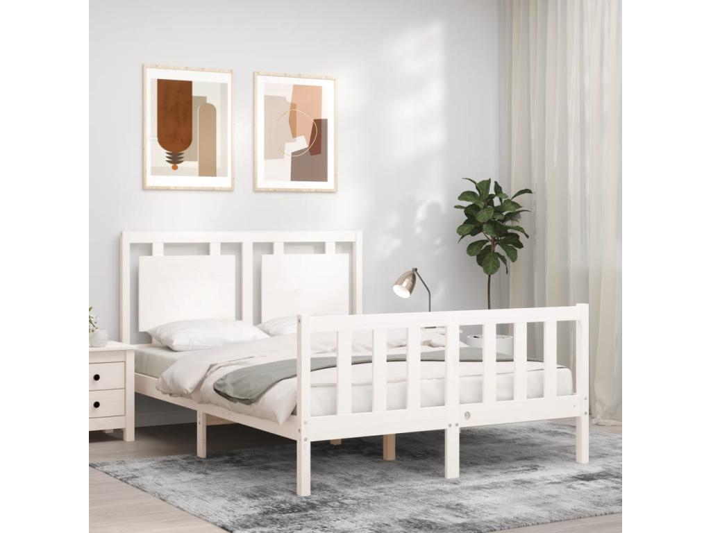 Struttura letto in legno massello bianco, 140 x 190 cm