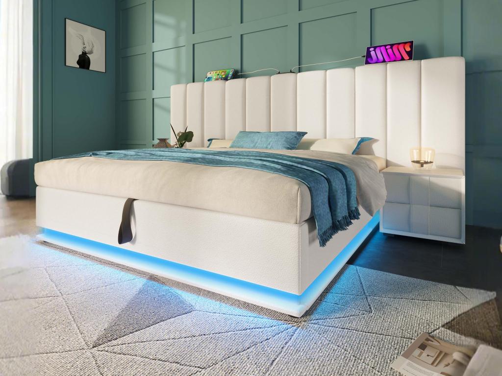 Letto in similpelle bianca, 160 x 200 cm