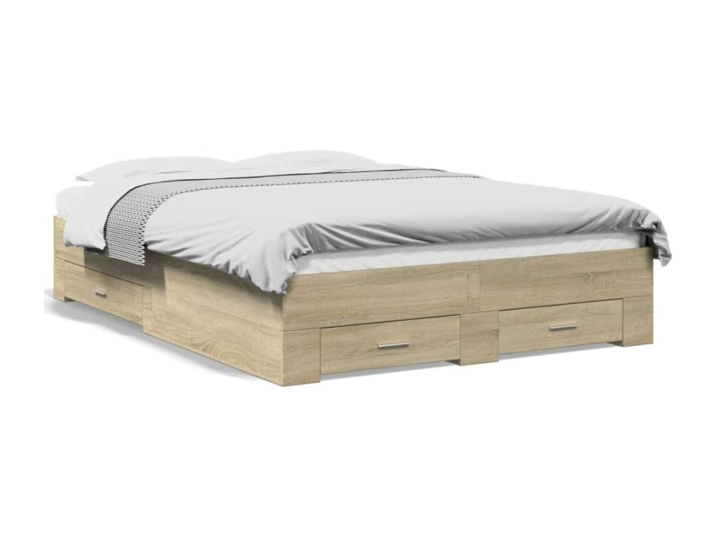 Struttura letto in legno di rovere marrone, 135 x 190 cm