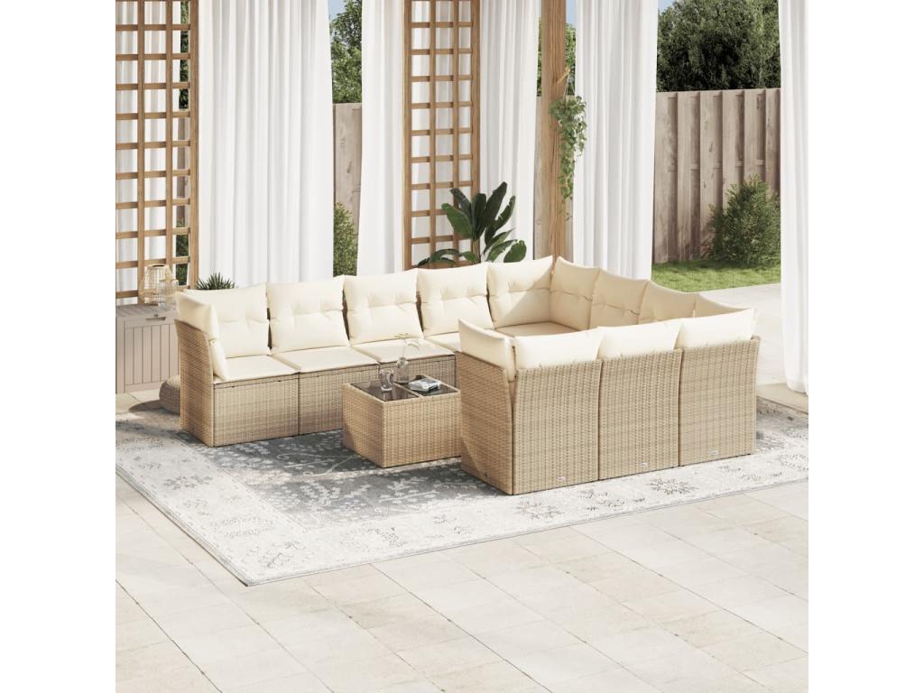 Set di mobili da esterno in vimini intrecciato in resina beige - dlz1766570915010