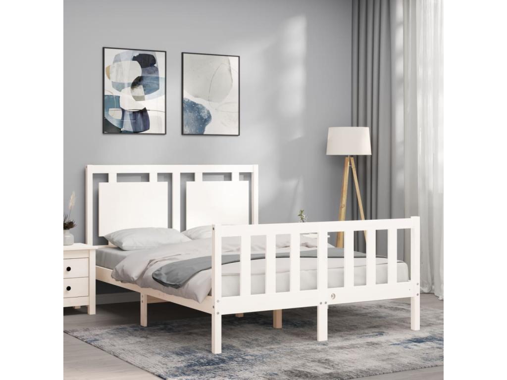 Struttura letto in legno massello bianco, 140 x 190 cm