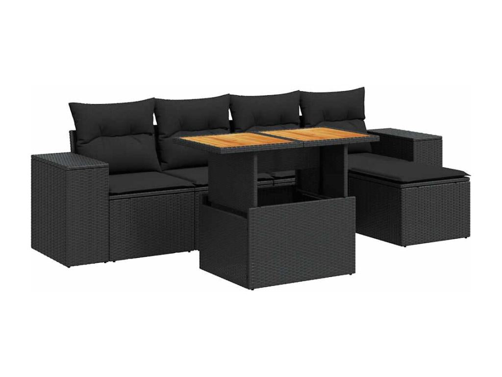 Set di mobili da esterno in vimini intrecciato in resina nera - dlz1766570516585