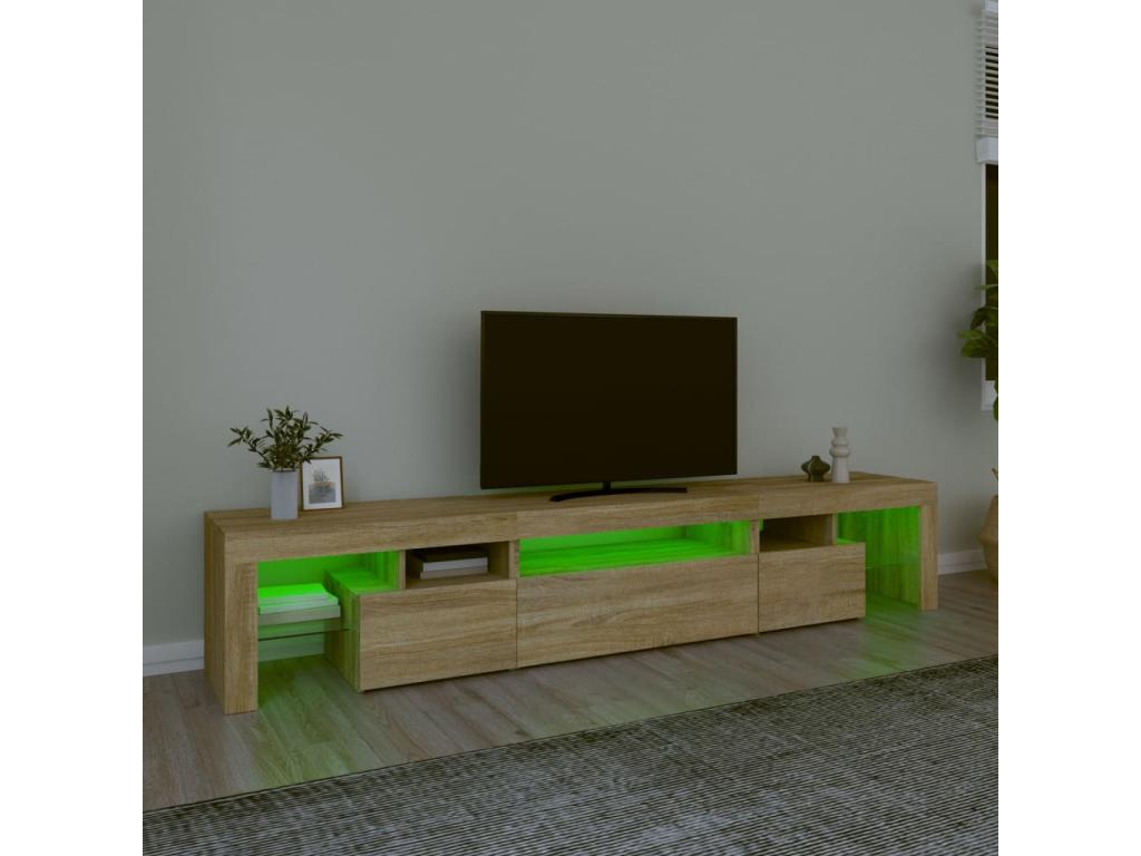 Mobile TV in legno di rovere marrone, 215 x 36,5 x 40 cm