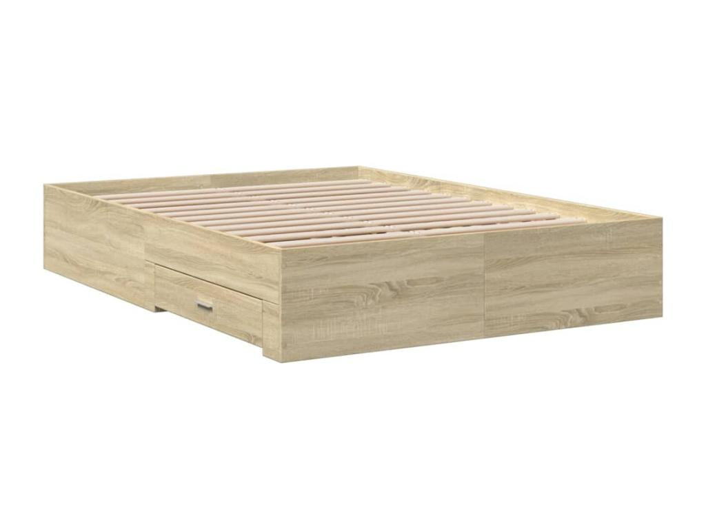 Struttura letto in legno di rovere marrone, 135 x 190 cm