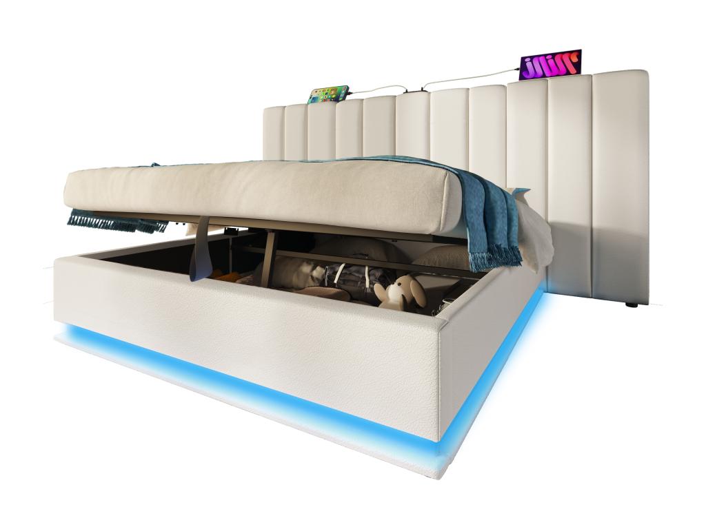 Letto in similpelle bianca, 160 x 200 cm