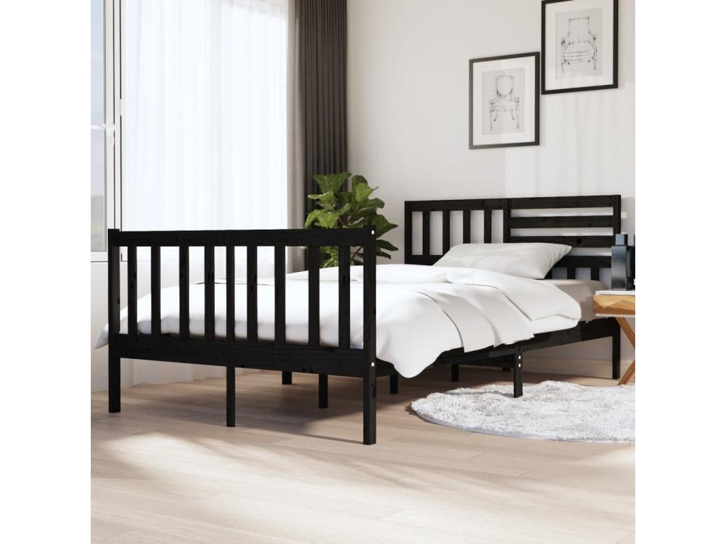 Struttura letto in legno massello nero, 135 x 190 cm