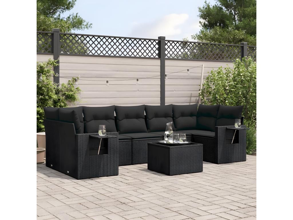 Set di mobili da esterno in vimini intrecciato in resina nera - dlz1766570806776