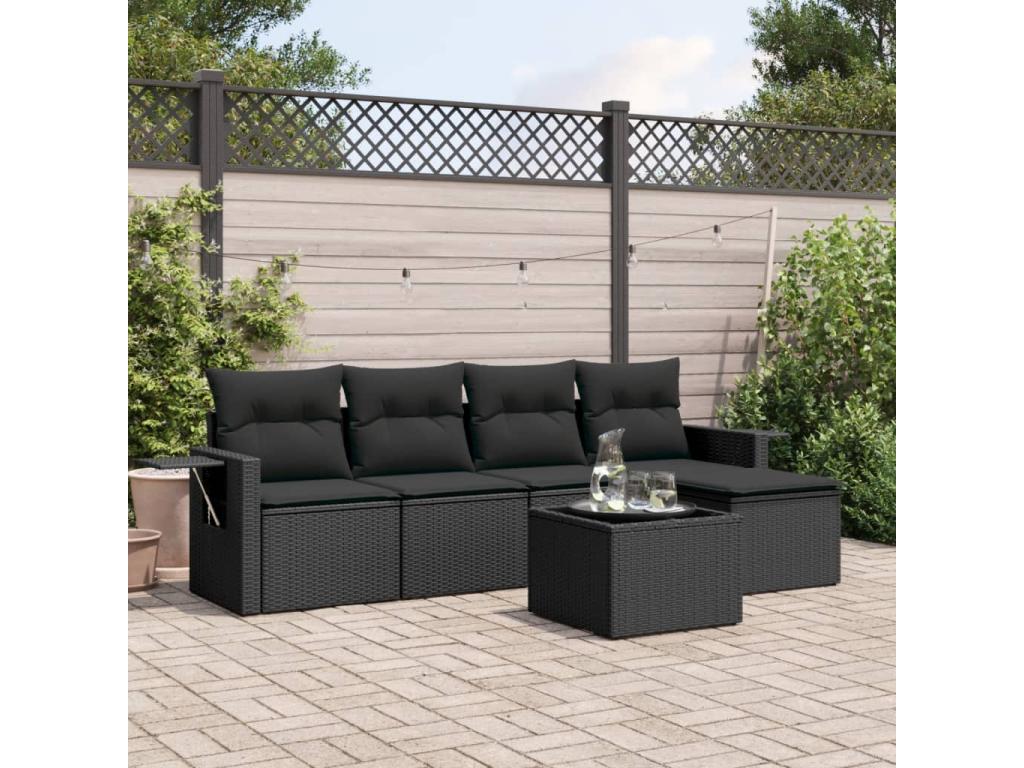 Set di mobili da esterno in vimini intrecciato in resina nera - dlz1766570481488