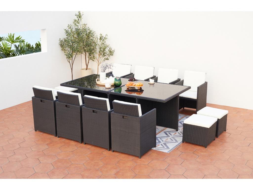 Set di mobili da esterno in vimini intrecciato in resina nera - dlz1766570712852