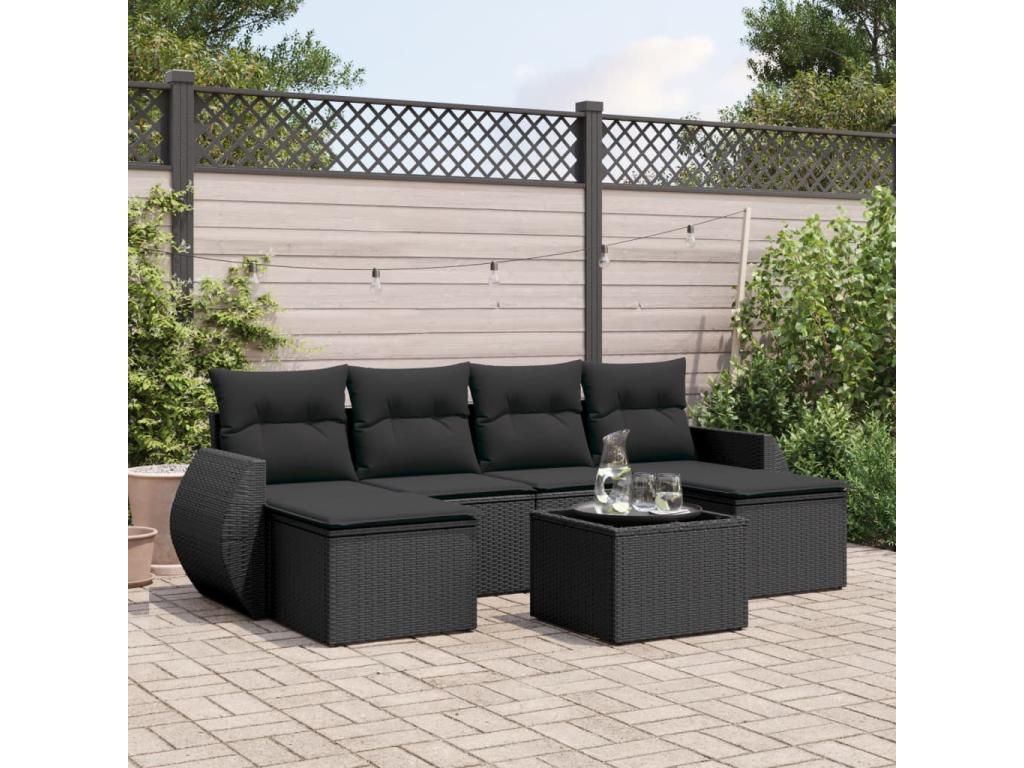 Set di mobili da esterno in vimini intrecciato in resina nera - dlz1766570396023