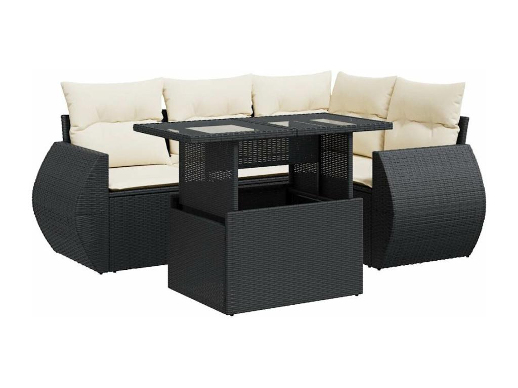 Set di mobili da esterno in vimini intrecciato in resina nera - dlz1766570908358