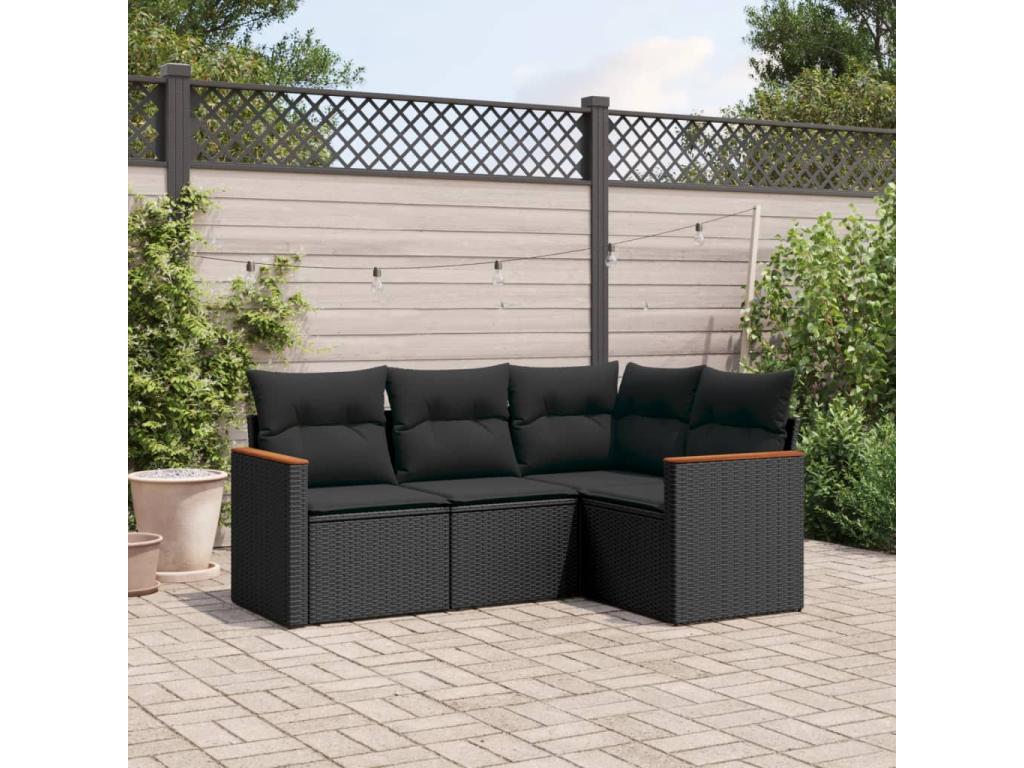 Set di mobili da esterno in vimini intrecciato in resina nera - dlz1766570792191