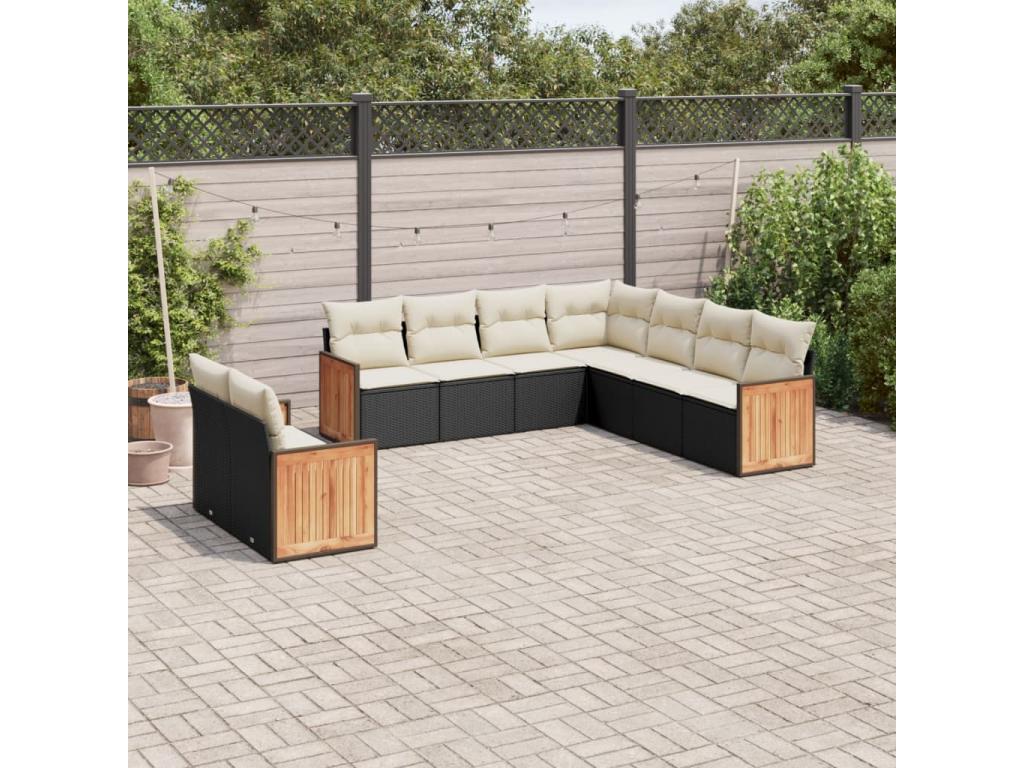 Set di mobili da esterno in vimini intrecciato in resina nera - dlz1766570328673