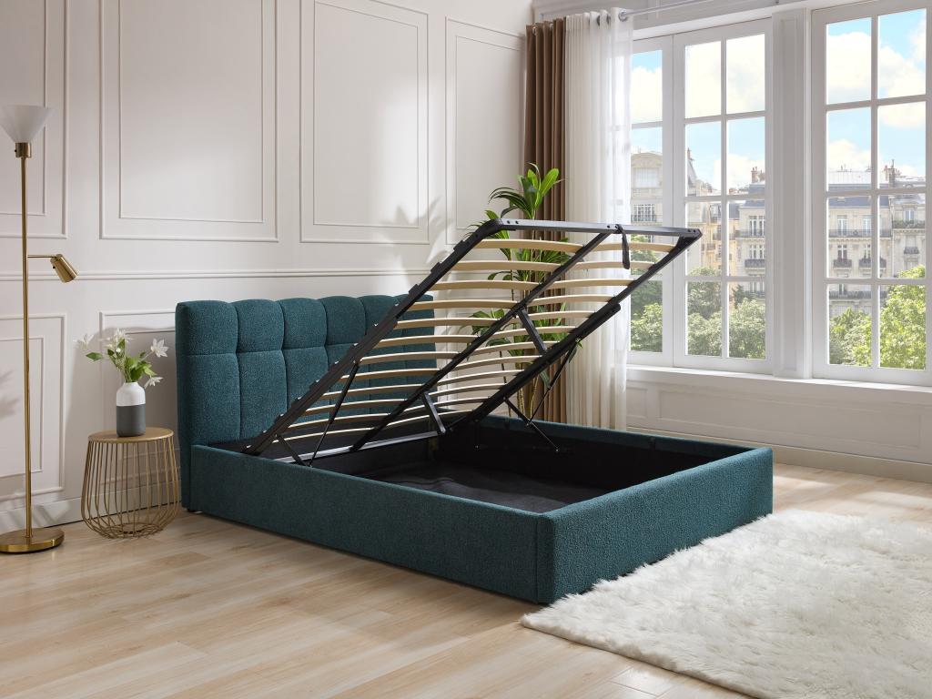 Letto in tessuto Boucle blu, 160 x 200 cm