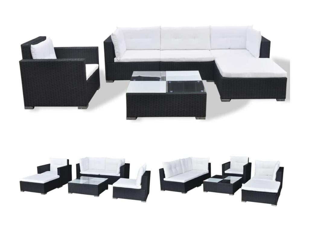 Set di mobili da esterno in vimini intrecciato in resina nera - dlz1766570295011