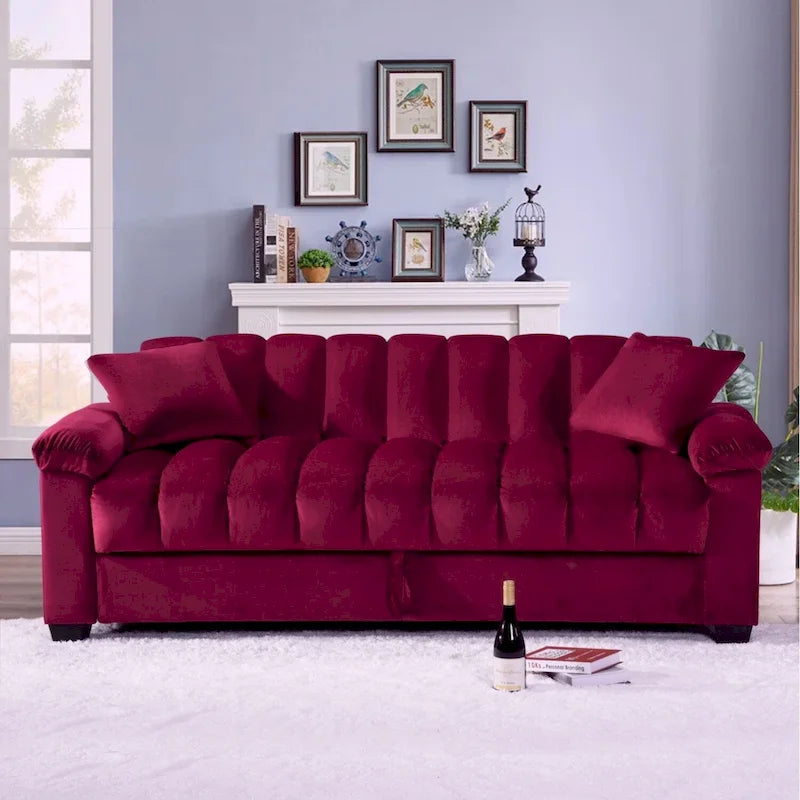 Divano letto trasformabile in velluto con contenitore da 82,7 pollici e 2 cuscini