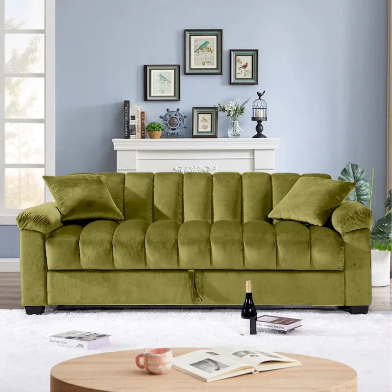 82.7  Velvet Storage Convertible Sofa Sleeper Couch with 2 Pillows