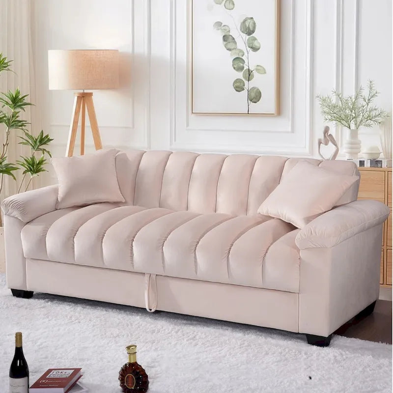 Divano letto trasformabile in velluto con contenitore da 82,7 pollici e 2 cuscini