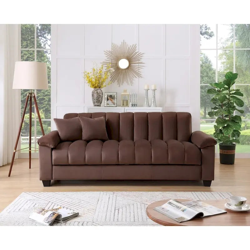 Divano letto trasformabile con schienale a canale rivestito in tessuto per soggiorno