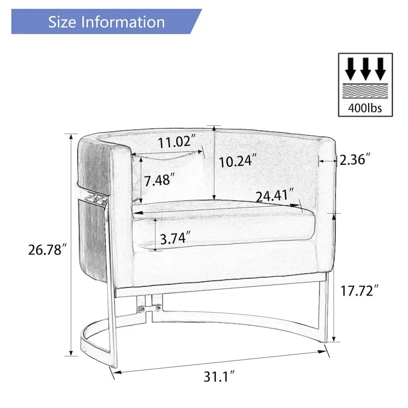 Poltrona decorativa, poltrona a botte in velluto, poltrona moderna per soggiorno