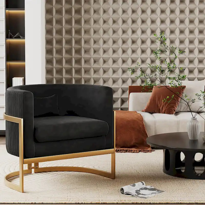 Poltrona decorativa, poltrona a botte in velluto, poltrona moderna per soggiorno