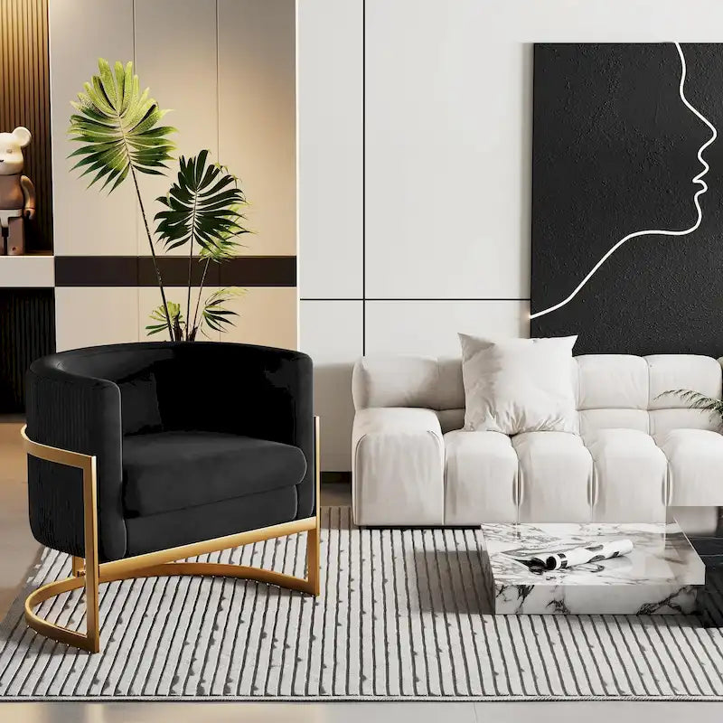 Poltrona decorativa, poltrona a botte in velluto, poltrona moderna per soggiorno