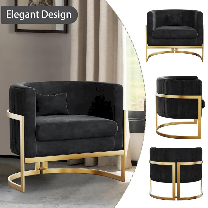 Poltrona decorativa, poltrona a botte in velluto, poltrona moderna per soggiorno
