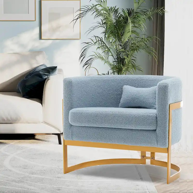 Poltrona decorativa, poltrona a botte in velluto, poltrona moderna per soggiorno