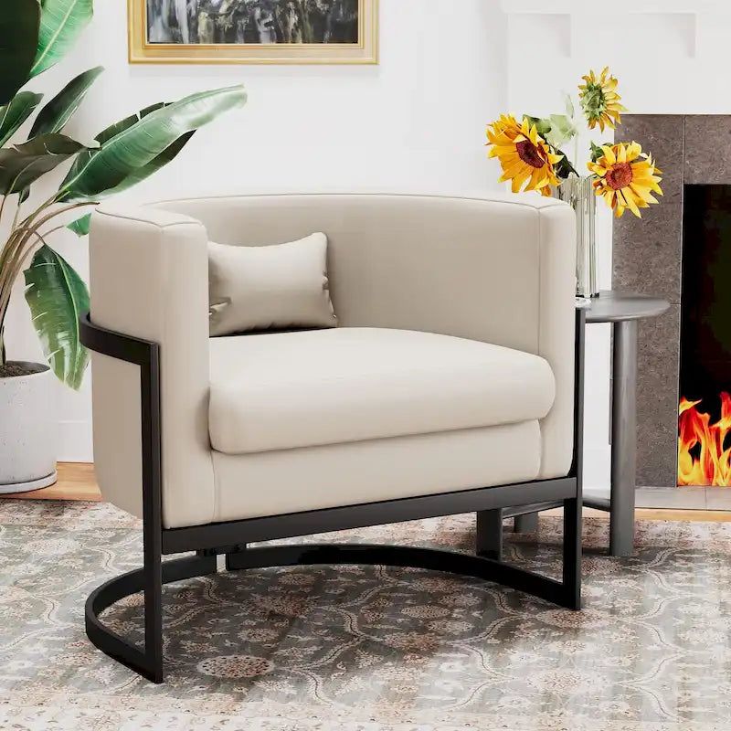 Poltrona decorativa, poltrona a botte in velluto, poltrona moderna per soggiorno