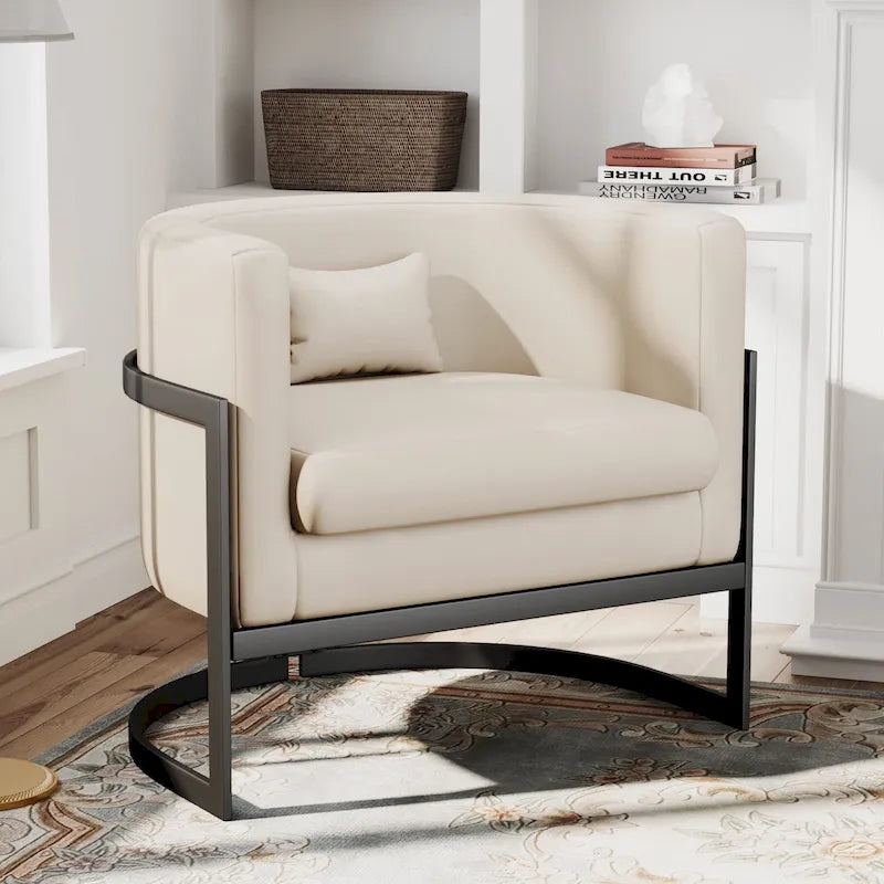 Poltrona decorativa, poltrona a botte in velluto, poltrona moderna per soggiorno