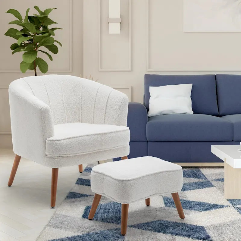 Poltrona Andeworld con poggiapiedi, poltrona laterale imbottita moderna singola, comoda poltrona da soggiorno Barrel Club