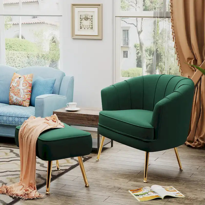 Andeworld Accent Chair with Ottoman, Upholstered Modern Single Sofa Side Chair,Comfy Barrel Club Living Room Armchair