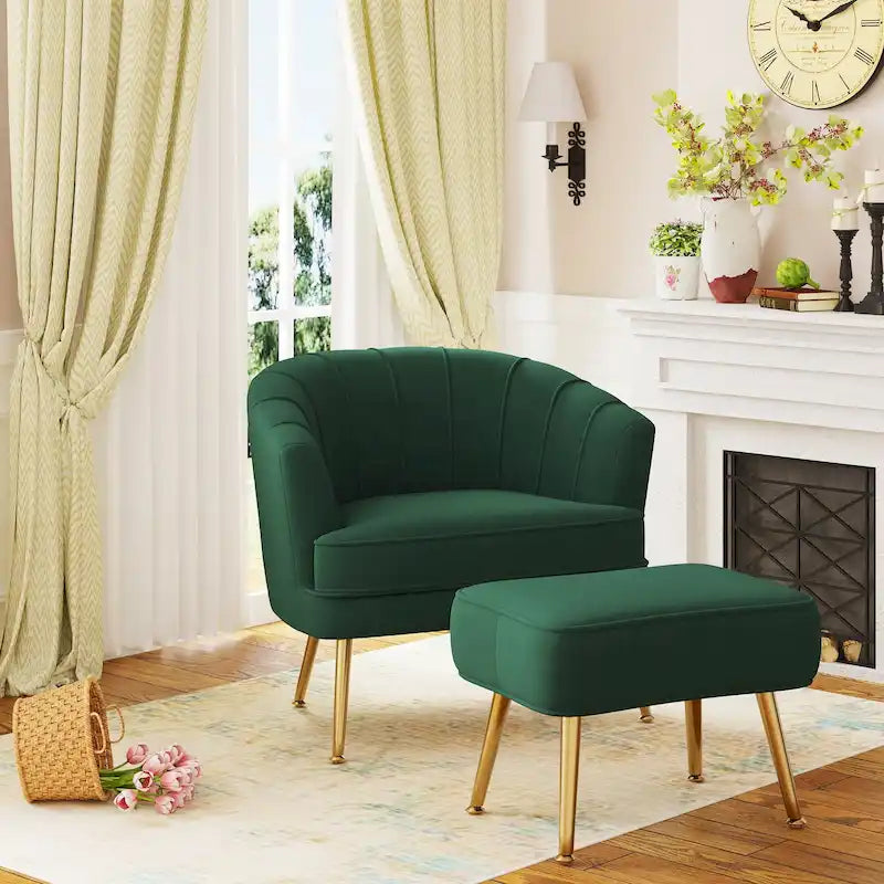 Poltrona Andeworld con poggiapiedi, poltrona laterale imbottita moderna singola, comoda poltrona da soggiorno Barrel Club