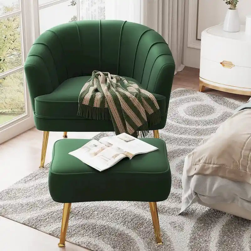 Poltrona Andeworld con poggiapiedi, poltrona laterale imbottita moderna singola, comoda poltrona da soggiorno Barrel Club